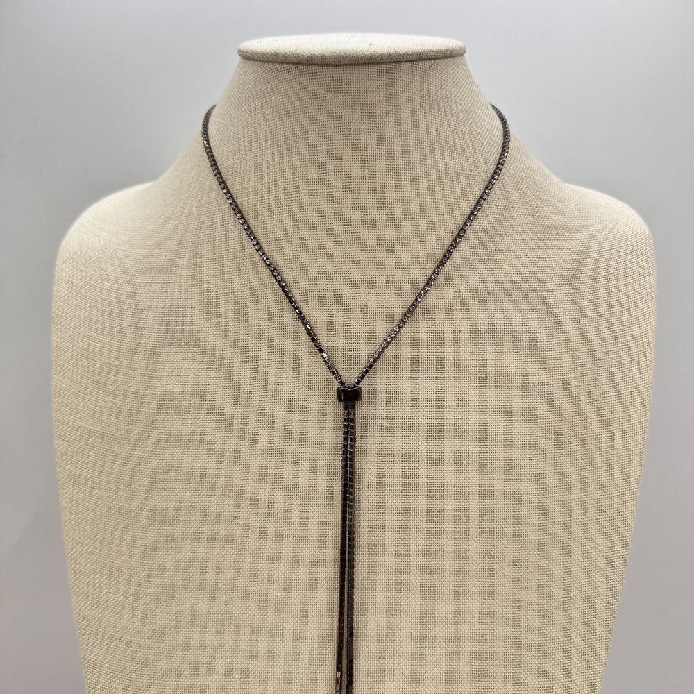 Vintage Y2K Rhinestone Lariat Gunmetal Y-Necklace Women's Classic Jewelry